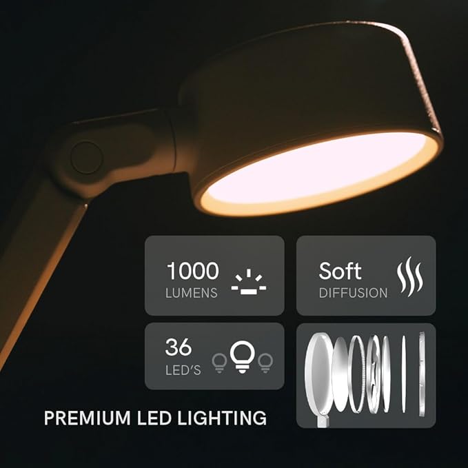 LUME CUBE Edge Light Go - Rechargeable Cordless Table Lamp - Perfect Lighting Wherever You Need it - Battery Powered LED Desk Light with Red Light Mode & Wireless Charger (Black)