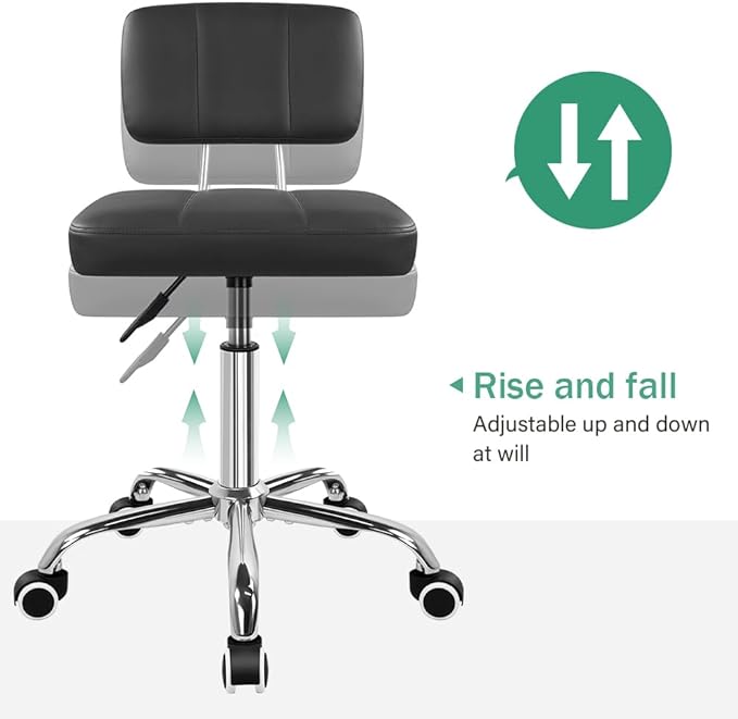 FURWOO Simple Square Office Chair with Back 360 Swivel Stool Chair with Wheels Height Adjustable Stool for Home Work Shop Task Spa Black
