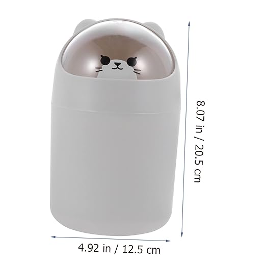 GLEAVI Cute Bear Desktop Trash Can Lid Mini Waste Bin for Office Bedroom and Table Slim Plastic Garbage Container for Home Use