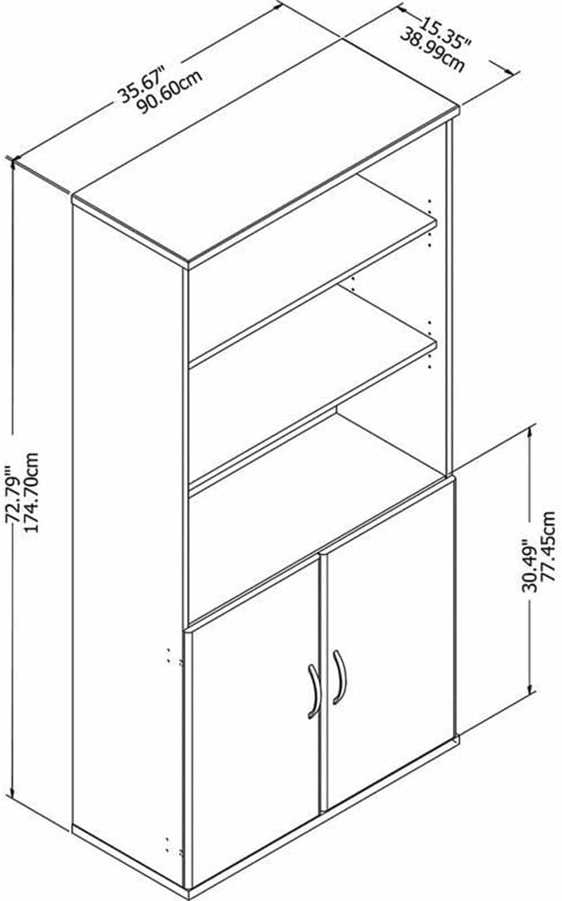 Pemberly Row Set of 2 5-Shelf Bookcase with Doors & L-Shaped Desk with Drawers