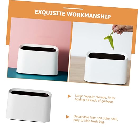PRETYZOOM Mini Desktop Trash Can for Bedroom Office Slim Wastebasket with Detachable Liner Compact Garbage Bin for Makeup Tables Vanities Stylish White Decor
