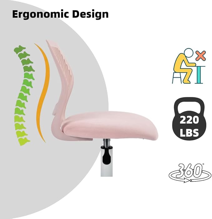 Homy Casa Modern Home Office Desk and Chair Set, Black X-Frame Computer Desk with Pink Ergonomic 360° Swivel Task Chair with Height Adjustment, 47.2 x 19.9 Inch Study Workstation