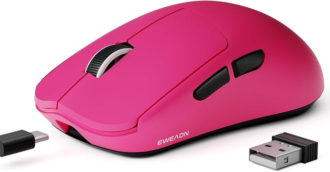 EWEAND X23 Pro Wireless Gaming Mouse, Tri-Mode 2.4G/USB-C/Bluetooth 5.4 Mouse, PAW3311 Sensor, 12000 DPI, 59g Lightweight, 1ms Response, Seamless Device Switching Computer Mouse for Laptop/PC/Mac-Pink