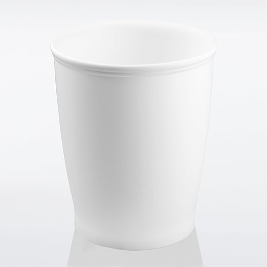 iDesign Small Round Bathroom Trash Can, Plastic Garbage Can for Bedroom, Office, Desk, Dorm, 2-Pack, White