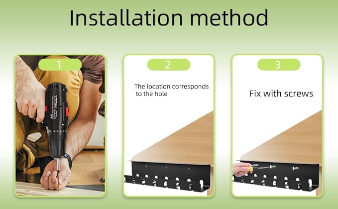 Metal Cable Management Under Desk 2 Pack for Office and Home, Cable Hider, Cord Organizer,Screw Installation Cord Organizer for Desk, with Various Accessories (Black 2 Pack)