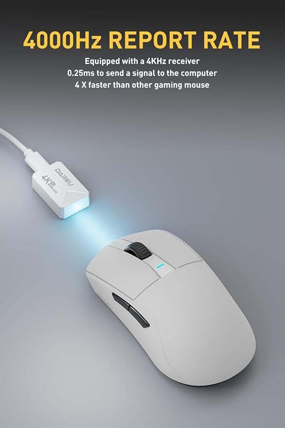 DAREU A950pro Wireless Gaming Mouse:4KHz Polling Rate,55g Ultra-Lightweight,PAW3395 Optical Sensor,26K DPI,5 Programmable Buttons,Support 15min Fast Charging &Tri-Mode Connection