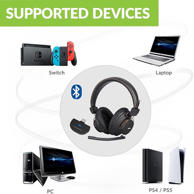 Avantree C519M - Clear Voice & Rich Background Sound, Low Latency Bluetooth Headphones with Mic & USB C Adapter for PS5 & Switch, Wireless Headset for PC Work & Gaming, 40H Playtime