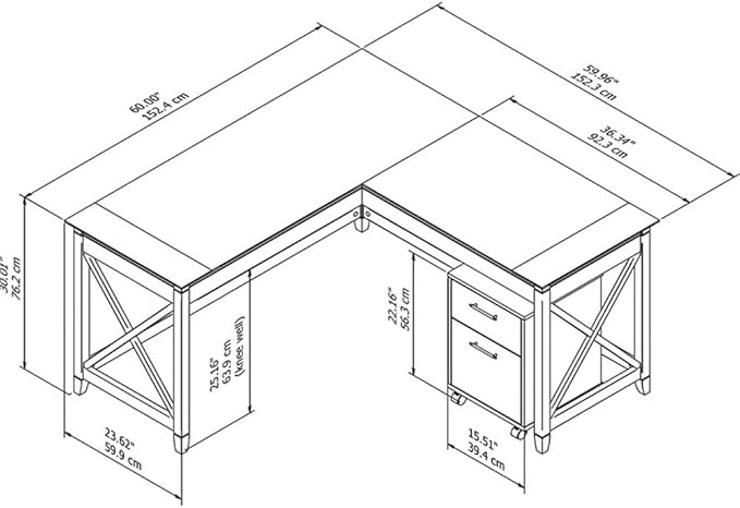 Bush Furniture File Cabinet can roll Underneath The L Desk and Features Front-Locking casters for Secure Placement