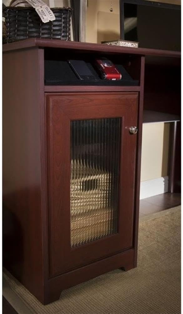 Pemberly Row 3 Piece Office Set, Laminate Over Engineered Wood, Harvest Cherry Finish, Includes L Shape Desk, Hutch, and Lateral File, Fluted Glass Doors, USB Hub, Ideal for Home Office Use