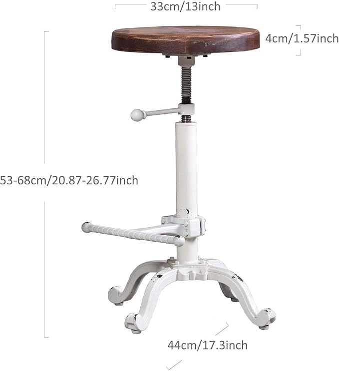 Topower Industrial Retro Vintage Farm Wooden Tractor Stool Kitchen Swivel Height Adjustable bar Stool (Antique White)
