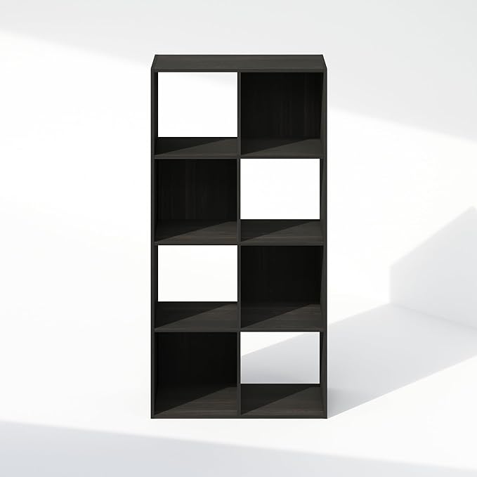 Furinno PELLI Book Shelf, 8-Cube Bookshelf, Horizontal Cube Storage Organizer Bookcase, 11.7 x 23.7 x 47, for Living Room, Bedroom, Home Office, Espresso