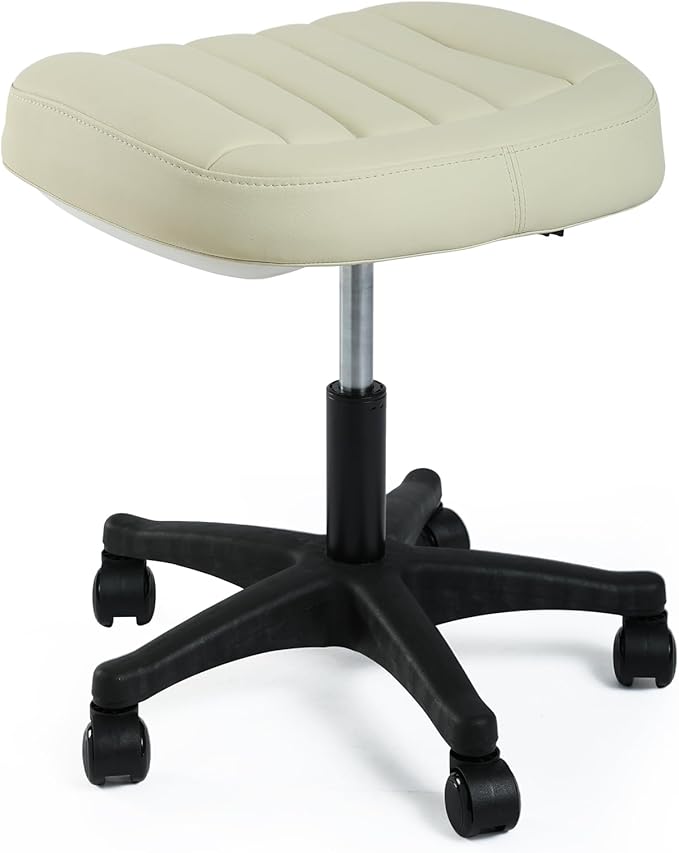Height Adjustable Foot Stool,Large Seat Under Desk Footrest,Swivel Rolling Chair Sturdy Wheels,Ottoman Stool Simple Meeting Chair for Home Office,Creamywhite