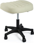 Height Adjustable Foot Stool,Large Seat Under Desk Footrest,Swivel Rolling Chair Sturdy Wheels,Ottoman Stool Simple Meeting Chair for Home Office,Creamywhite