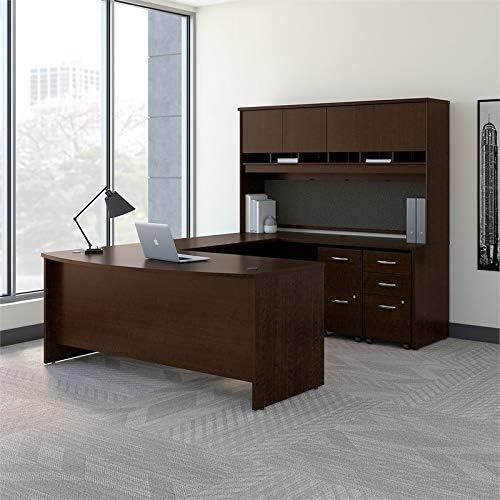 Bush Business Furniture 72W Bow Front U Shaped Desk with Hutch and Storage in Mocha Cherry