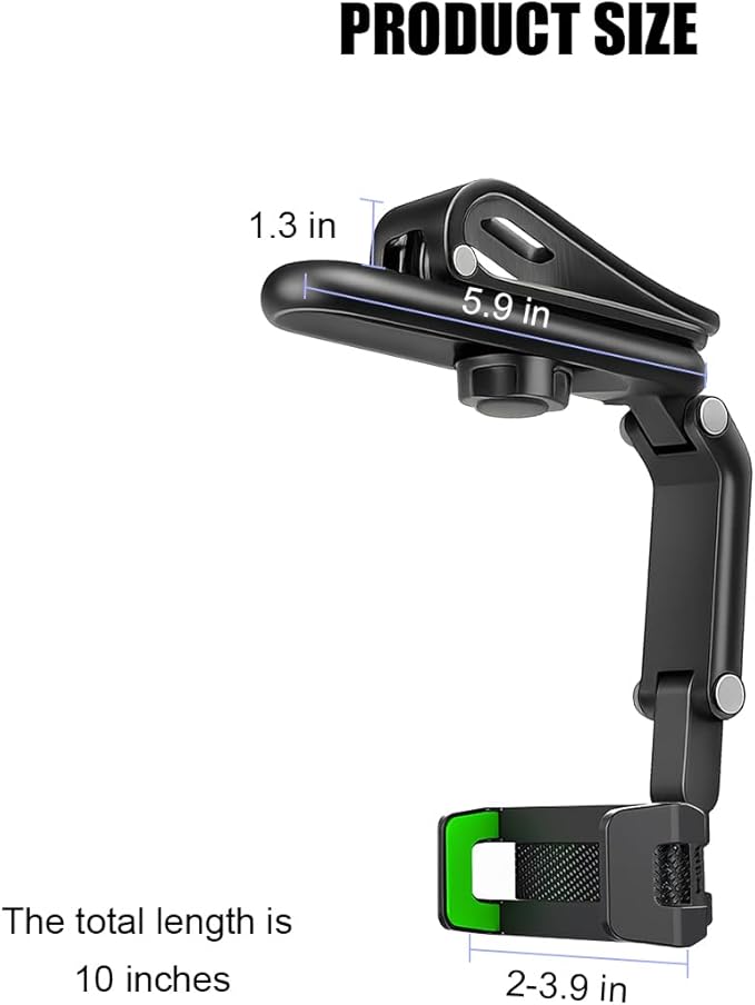 Car Sun Visor Phone Holder, Multifunctional 1080° Rotatable Retractable Vehicle Rearview Cell Phone Mount, Automotive Interior Visor Smartphone Holder, Universal for SUV RV Truck (Green)
