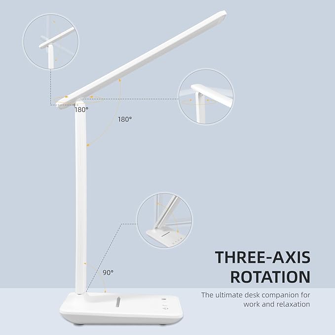 Carehabi LED Desk Lamp, Dimmable Table Lamp with 5 Colors and 5 Brightness Levels, Reading Light with USB Charging Port, Touch Control for Children, Bedroom, Reading, Offices