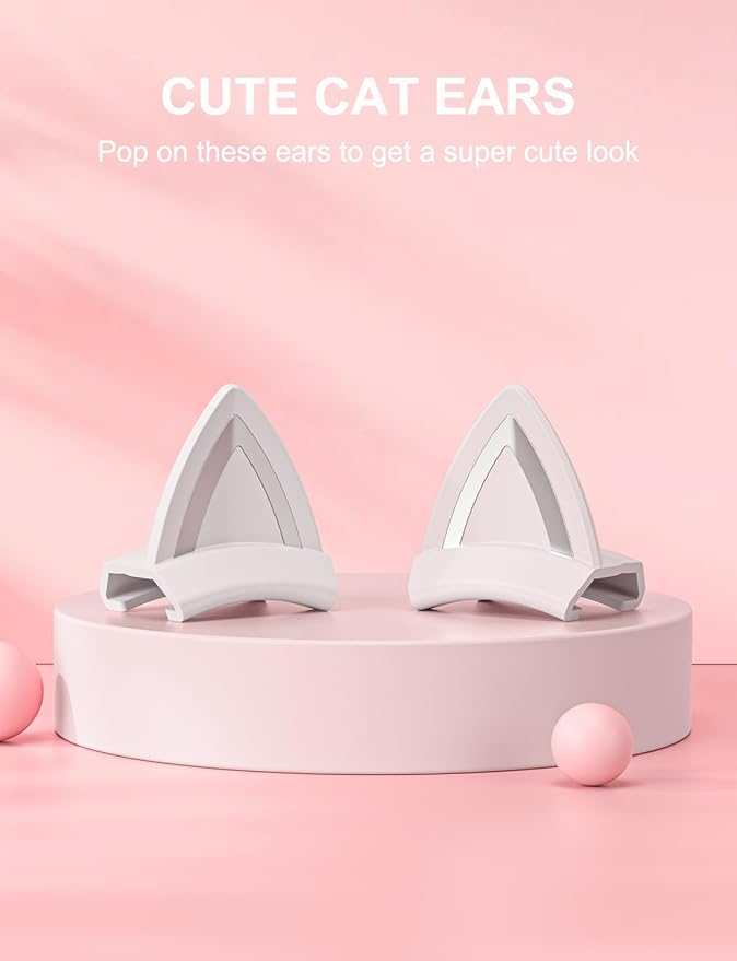 White Cat Ears for Headphone, Silicone Cute Kitty Ears Attachment, Lovely Detachable Accessories Fit for Gaming Headset, Lightweight & Durable
