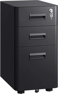 DEVAISE 3 Drawer Mobile File Cabinet with Lock, Under Desk Metal Filing Cabinet for Home Office Fits Legal/Letter/A4 Size, Fully Assembled Except Casters, Black