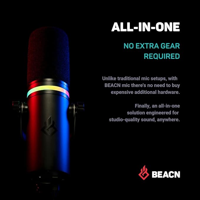 BEACN Dark Dynamic USB Mic for PC - Professional Microphone for Podcast, Gaming, Streaming - Studio-Quality Desk Mic for YouTube, Twitch, and Recording, Microphone for PC, Gaming & Streaming