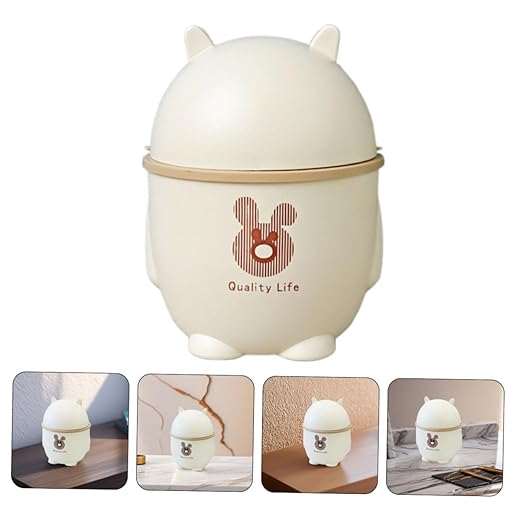 ARTIBETTER Cute Cartoon Desktop Trash Can with Lid Small White Waste Bin for Office Kitchen and Bathroom Compact Slim Trash Can Easy to Use Suitable for Home and Office