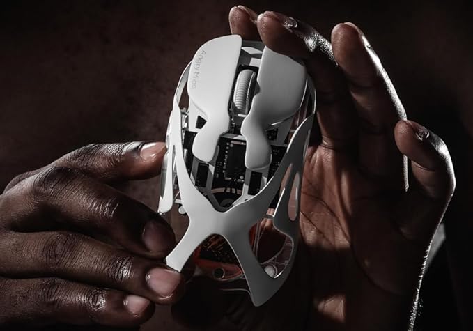 Angry miao AM Infinity Mouse Dual 8K Polling 1.2s Hot-Swap Battery, Wireless Programmable for Gaming, 49g Metal Ultralight Hollow Design, 30000 DPI PAW3950 Laser Sensor, 2.4G/Bluetooth/Wired – White
