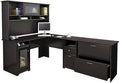 Pemberly Row 3 Piece Office Set, Espresso Oak Finish, Laminate Over Engineered Wood, Includes L Shape Desk with Hutch and File Storage, Built-in USB Hub, Home Office Organization Furniture