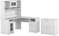 Bush Furniture Cabot 60W L Shaped Computer Desk with Hutch and Lateral File Cabinet in White