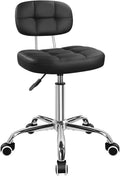 KKTONER Black Home Office Chair Leather Rolling Stool with Swivel Wheels with Backrest Height Adjustable for Home Office Computer Desk SPA