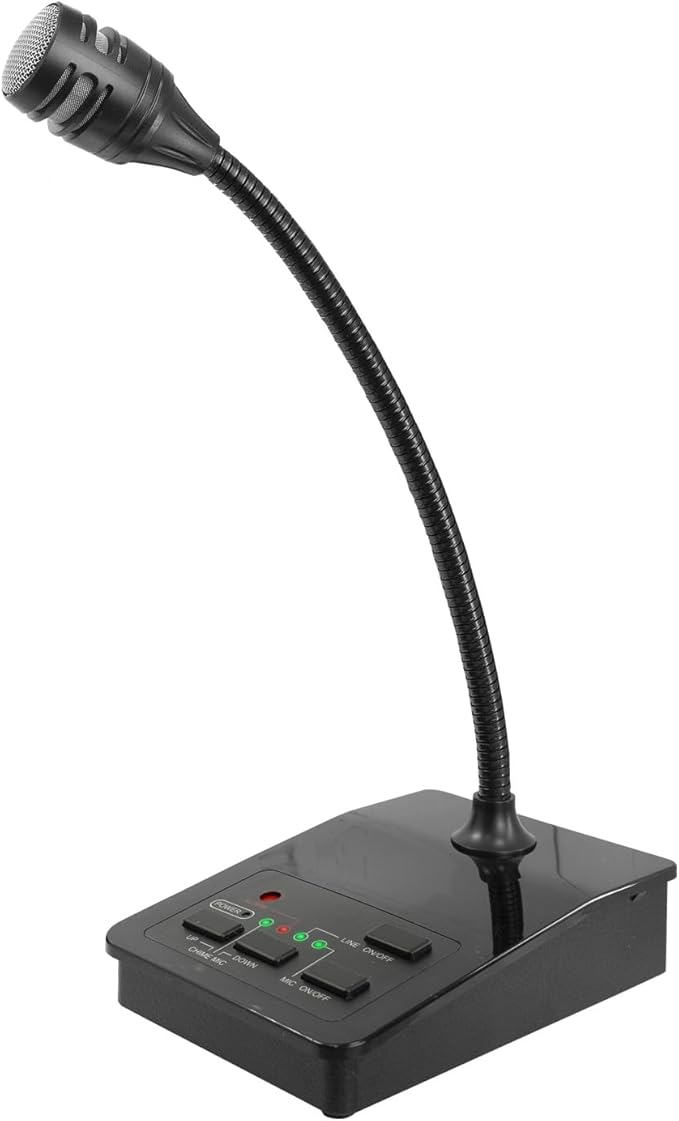 YO-TRONICS YTM-PA500 Desktop Push to Talk Gooseneck Wired Microphone, Dynamic Mic with Built-in Alarm Bell, XLR 6.3mm Output, Commercial Paging for Studio Recording Streaming Audio Conference Podium