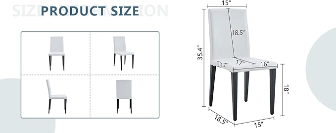 Set of 4 Dining Chairs 35.4 Inch High Modern PU Leather Chairs with Black Metal Legs Ergonomic Backrest & Sponge Seat Perfect for Dining Room Kitchen Home Office & Living Space