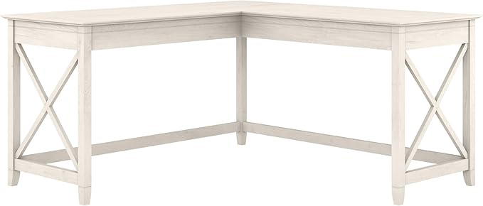 Bush Home Key West 60W Modern Farmhouse L Shaped Desk in Linen White Oak, 60-Inch Corner Computer Table for Home Office Workspace
