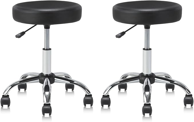 KLASIKA Set of 2 Round Rolling Stool Swivel with Wheels Adjustable Height Heavy Duty Wide Seat Drafting Stool Chair for Office Salon Massage Spa Medical Tattoo Beauty 2 Pack