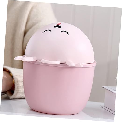 Slim Trash Can Lid Waste Bin for Kitchen Cartoon Desktop Trash Can Recycle Bin Litter