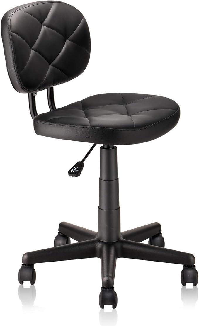 KLASIKA Round Rolling Stool with Adjustable Height and Pu Leather Backrest Swivel Stool Chair for Salon Tattoo Work Office Massage Black