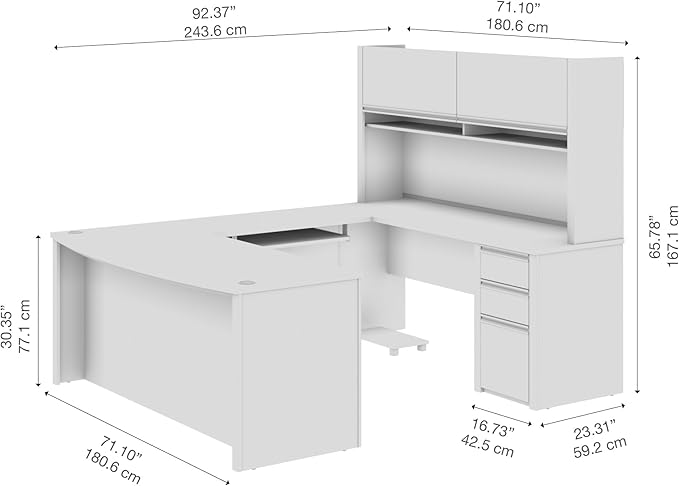 Bestar Connexion U-Shaped Workstation with Three Drawers, 72W, Slate/Sandstone