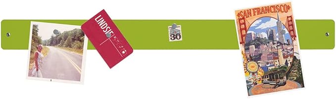 Three by Three Seattle 28 x 2.5 Inch Metal Strip Frameless Magnetic Bulletin Board with 12 Magnets for Memos, Photos, Lists, and More in Office, Home, or School Décor (Spring Green)