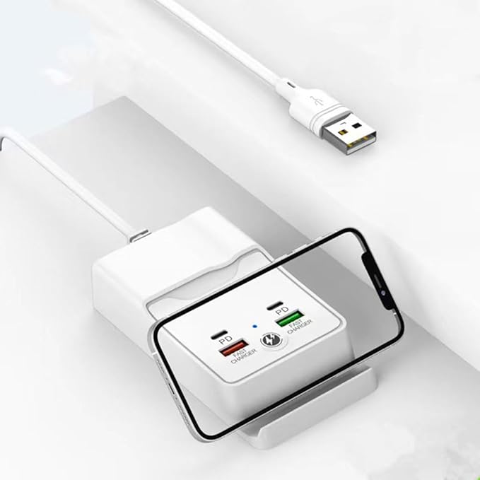 Charging Stand for iPhone 15 Pro USB Hub 4Port 5FT with Phone Holder, with 2 USB and 2 USB C Ports Extender, Compatible with iPhone 15 Pro 14 13 12 11 pad Galaxy or USB C Devices