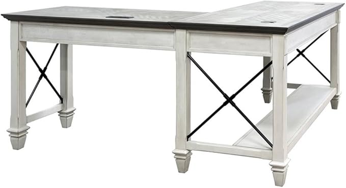 BOWERY HILL Set of 2 Contemporary L-Shaped Desk and Bookcase with Doors in White