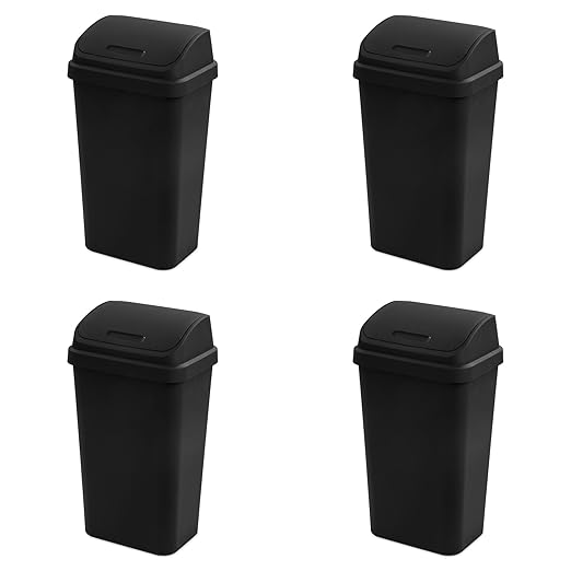 Sterilite Swing-Top Office Wastebasket – Black (4-Pack, 13 Gal)