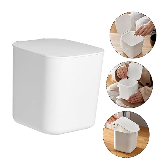 SOLUSTRE Slim Trash Can Lid Kitchen Garbage Can Desktop Trash Bin Plastic Mini Trashcan