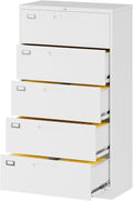 Fesbos Lateral File Cabinet with 5 Drawers - White Metal Steel Filling Cabinets for Home Office - Lockable Storage Cabinet for Hanging Files Letter/Legal/F4/A4 Size-Assembly Required