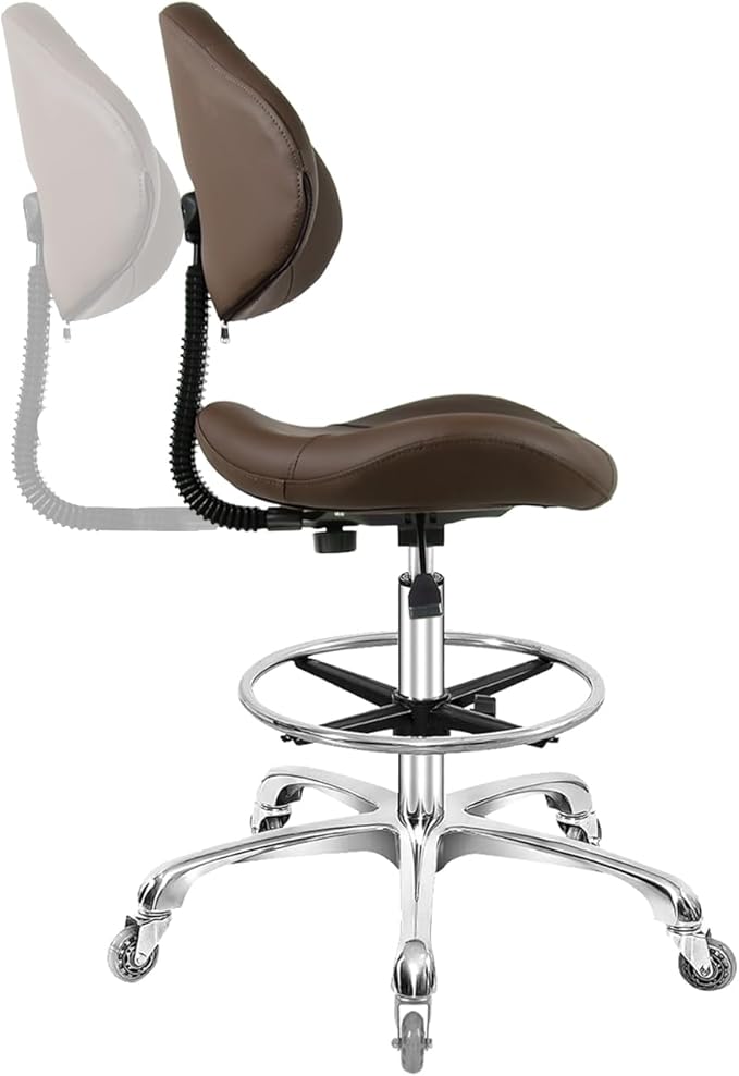 Rolling Swivel Drafting Chair Adjustable Heavy Duty (400lbs) Lumbar Support Task Chair for Home Desk Studio Design Lab(Triangular Back Coffee)