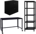 Home Square 3-Piece Set with Mobile Desk & File Cabinet & 5-Shelf Bookcase Black