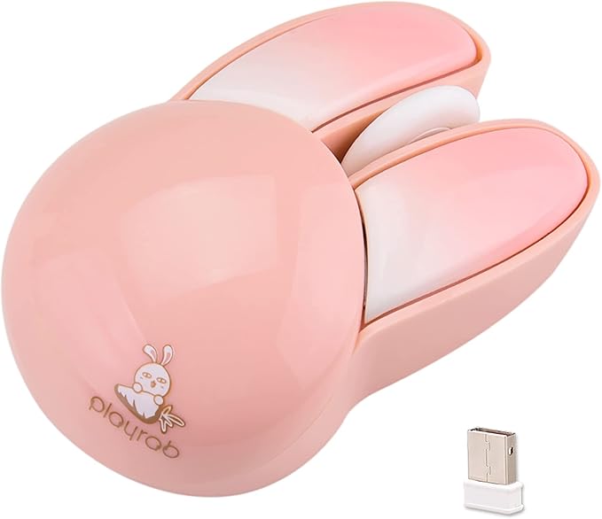 Lomiluskr Cute Bunny Wireless Mouse, Lightweight Soundless Mice, 2.4G Wireless Mice, Candy Colors, Kawaii Rabbit Mouse for Girls and Kids (Pink Bunny)