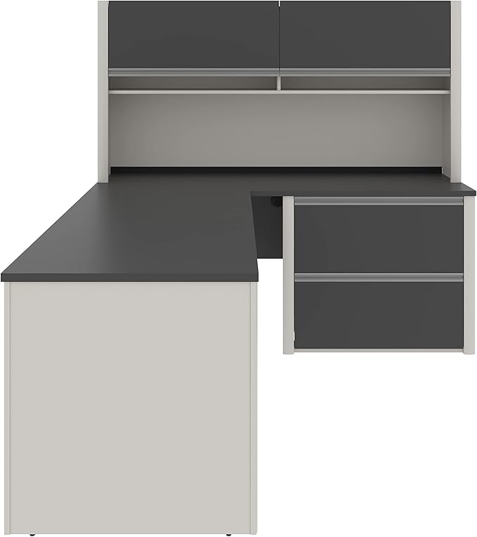 BESTAR Connexion L-Shaped Desk with Two Oversized Pedestals, Slate/Sandstone