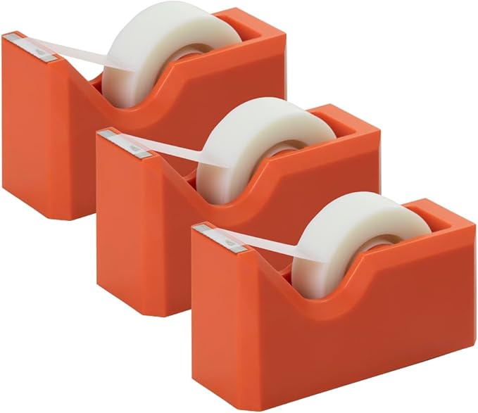 JAM PAPER Colorful Desk Tape Dispensers - Orange - 3/Pack
