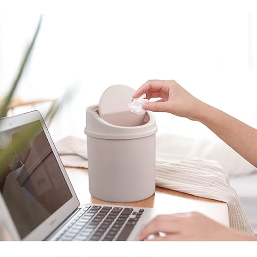 Plastic Tiny Waste Bin, Desktop Mini Trash Can with Swing Lid, Pink