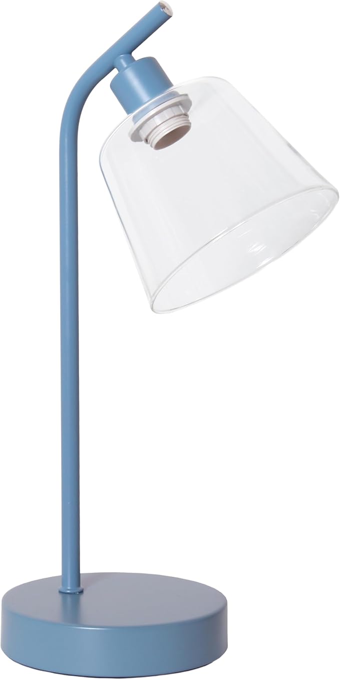 Simple Designs LD1080-BLU 16" Sleek Essentials Modern Industrial Metal Desk Lamp with Clear Glass Shade, for Office, Desk, Nightstand, Dorm, Blue