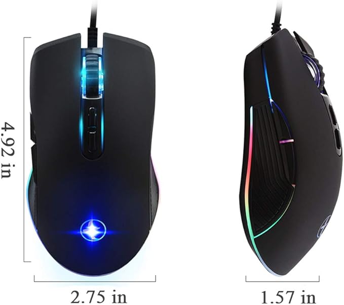 FIRSTMEMORY USB C Ergonomic Wired RGB Gaming Mouse - Optical with Adjustable DPI 800/1600/2400/3200 - Compatible with Notebook, PC, Laptop, MacBook and All Type-C Devices (Black)