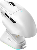 ATTACK SHARK V6 Wireless Gaming Mouse with RGB Charging Dock, 25K DPI PAW3311 Sensor, 1K Polling Tri-Mode Ergonomic PC Mice, 5 Programmable Bottons, Cloud-Based AI Driver for Win/Mac,White